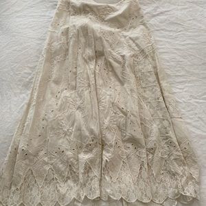 Vintage ivory eyelet & lace midi skirt